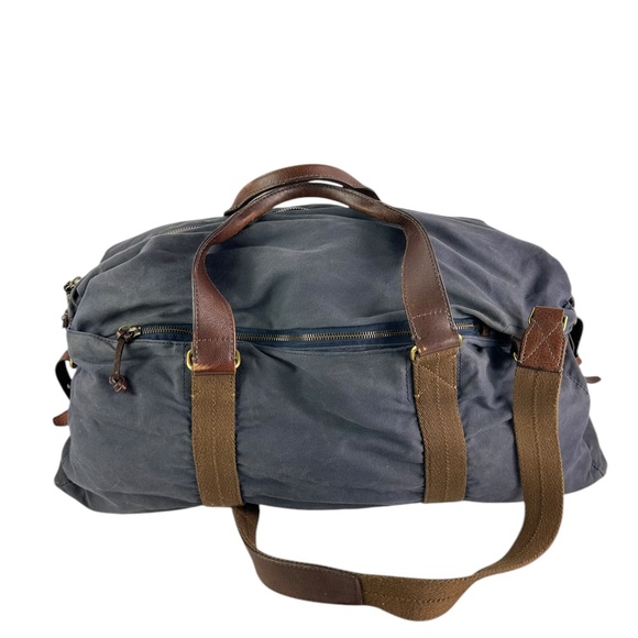 HTF Genuine J CREW Abingdon Weekender Navy Blue Waxed Canvas Leather Duffle Bag - Picture 2 of 13
